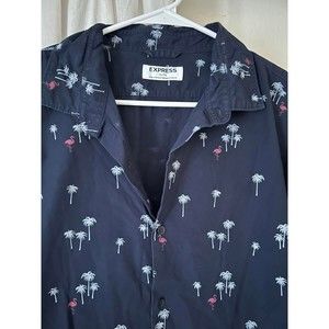 Palm Trees Flamingo Express Shirt Mens XL Short Sleeve Button Up Cotton 1707